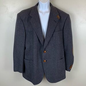 Stafford Jacket Blazer Mens‎ 44R Gray Brown Check Lambswool Tweed Elbow Patches